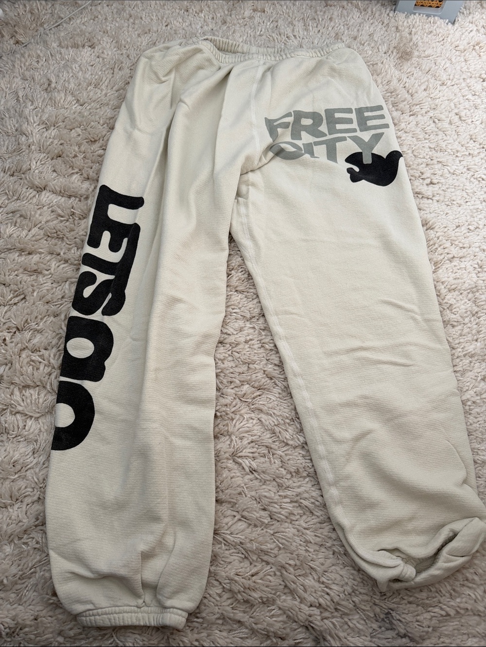 freecity Cream Sweatpants with Black Logo Graphics
